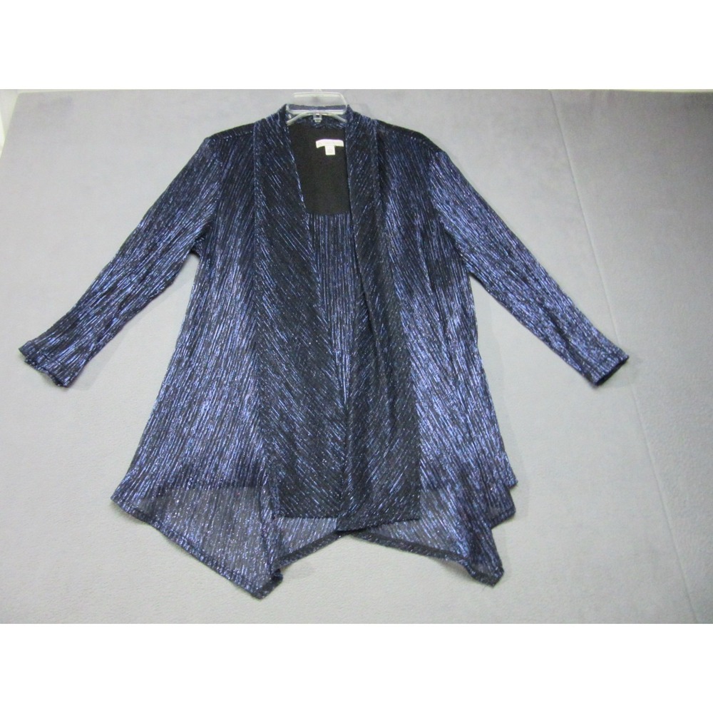 Sheer Tank Cardigan Set Womens Large Blue Metallic Open Front Top CB Party